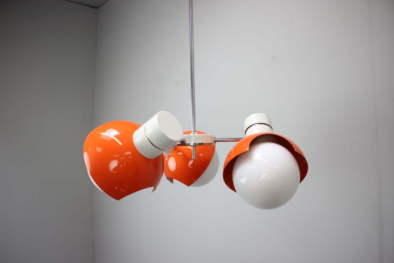 photo for sale 1970s Czechoslovak Napako Space Age Orange And Opaline Glass Chandelier
