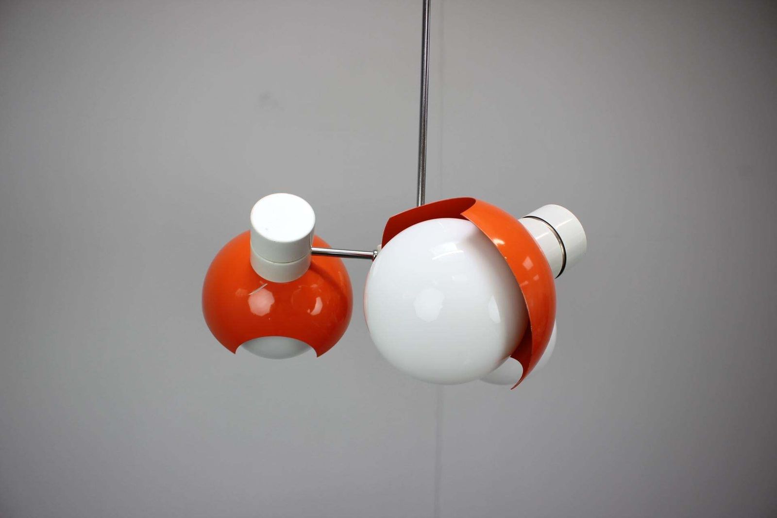 Lighting 1970s Czechoslovak Napako Space Age Orange And Opaline Glass Chandelier photo