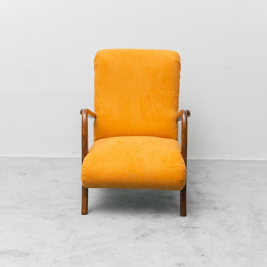 Vintage Scandinavian Armchair In Orange Fabric And Wood, 1960s, Modern Antiques photo for sale