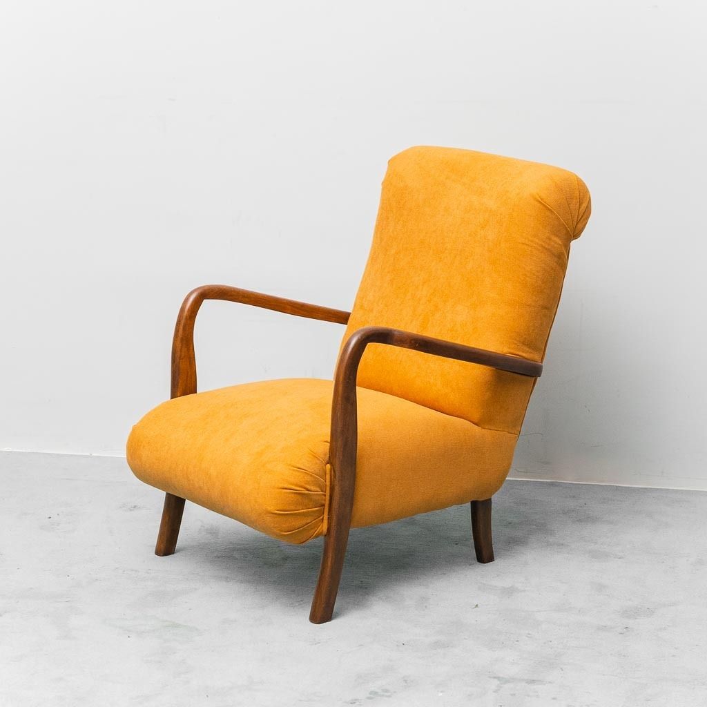 Vintage Scandinavian Armchair In Orange Fabric And Wood, 1960s, Modern Antiques photo 363.0