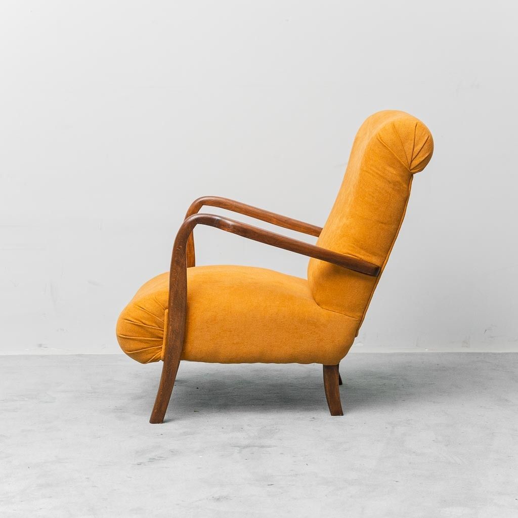 photo furniture Vintage Scandinavian Armchair In Orange Fabric And Wood, 1960s, Modern Antiques
