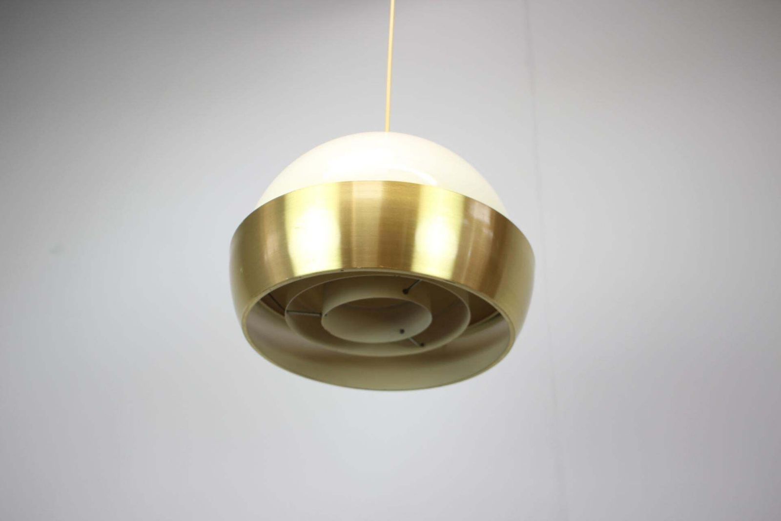 1970s European Mid Century Modern Brass Metal Space Age Pendant Lamp photo furniture