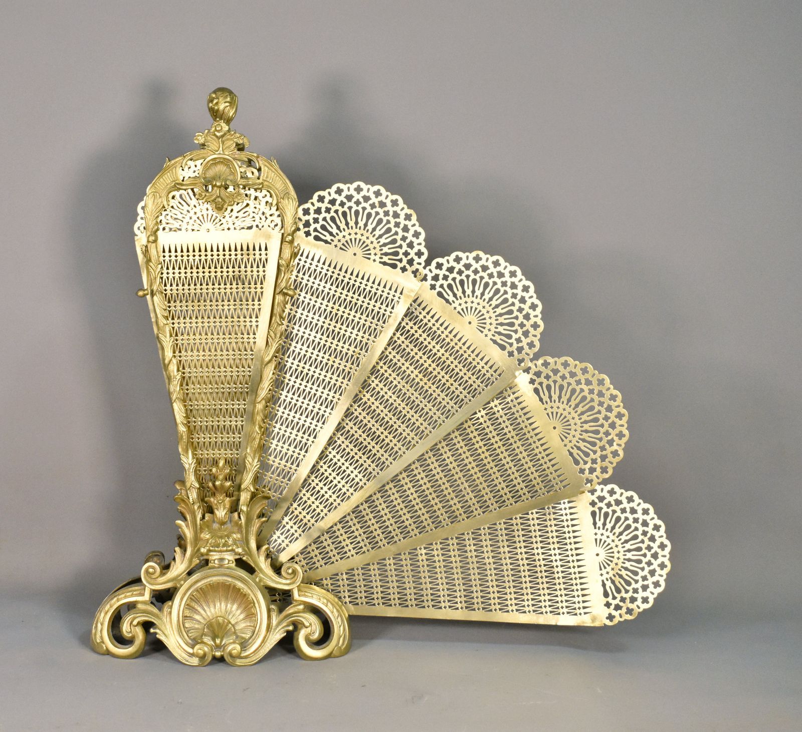French Louis XV Transition Style Peacock Fan Shaped Fire Screen photo furniture