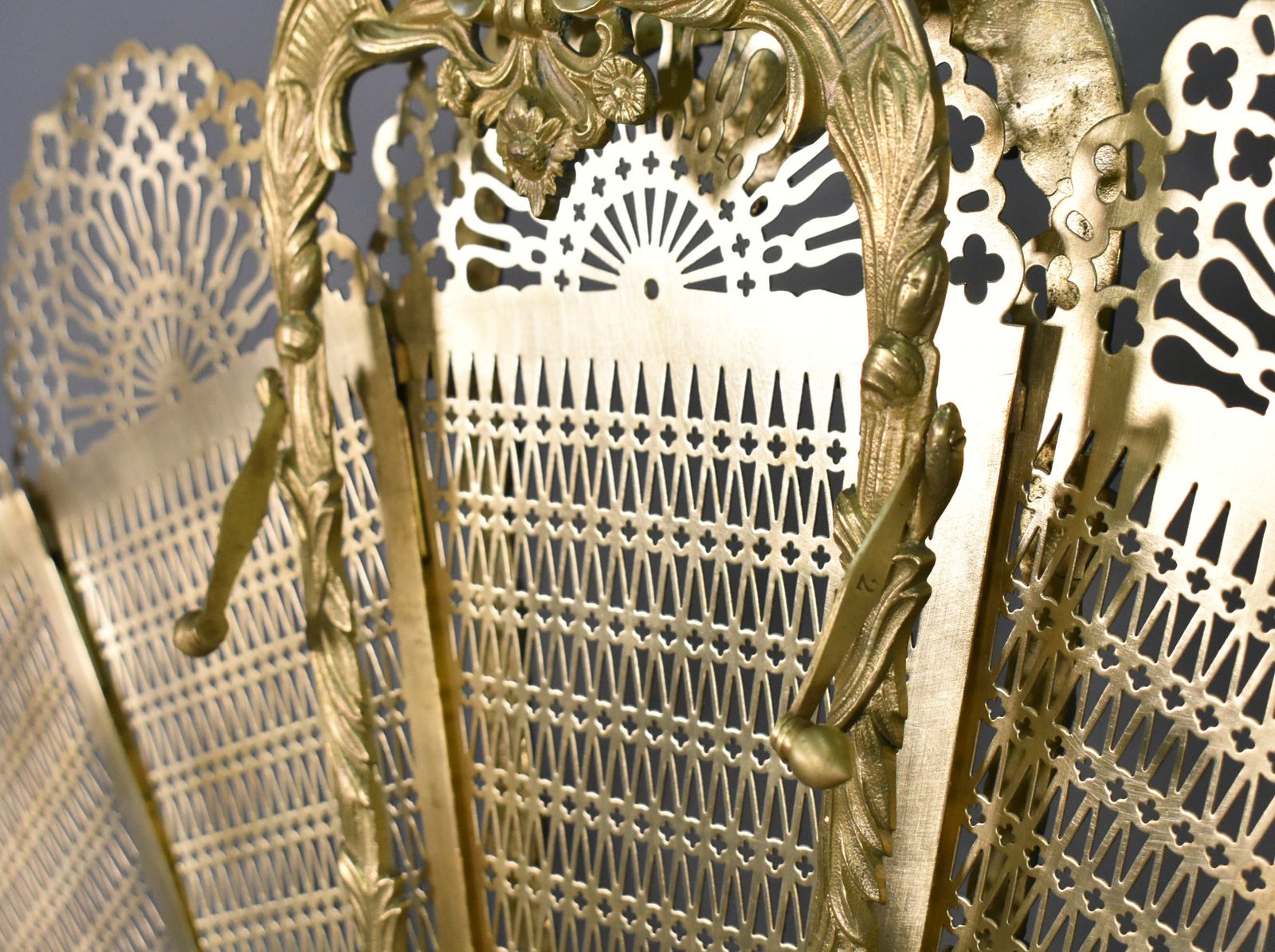 photo buy French Louis XV Transition Style Peacock Fan Shaped Fire Screen