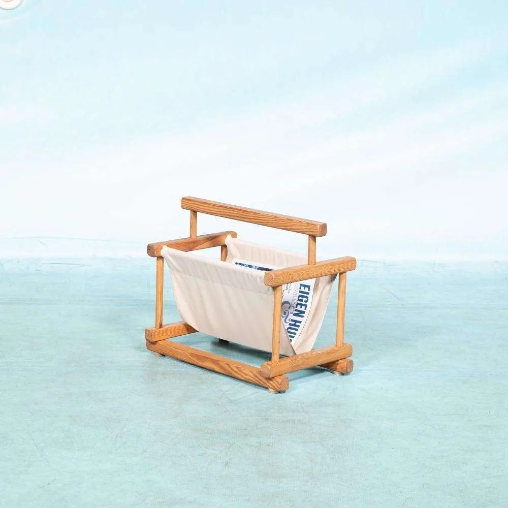 Bohemian Spruce Reading Rack 70s, Vintage Pine Magazine Rack.