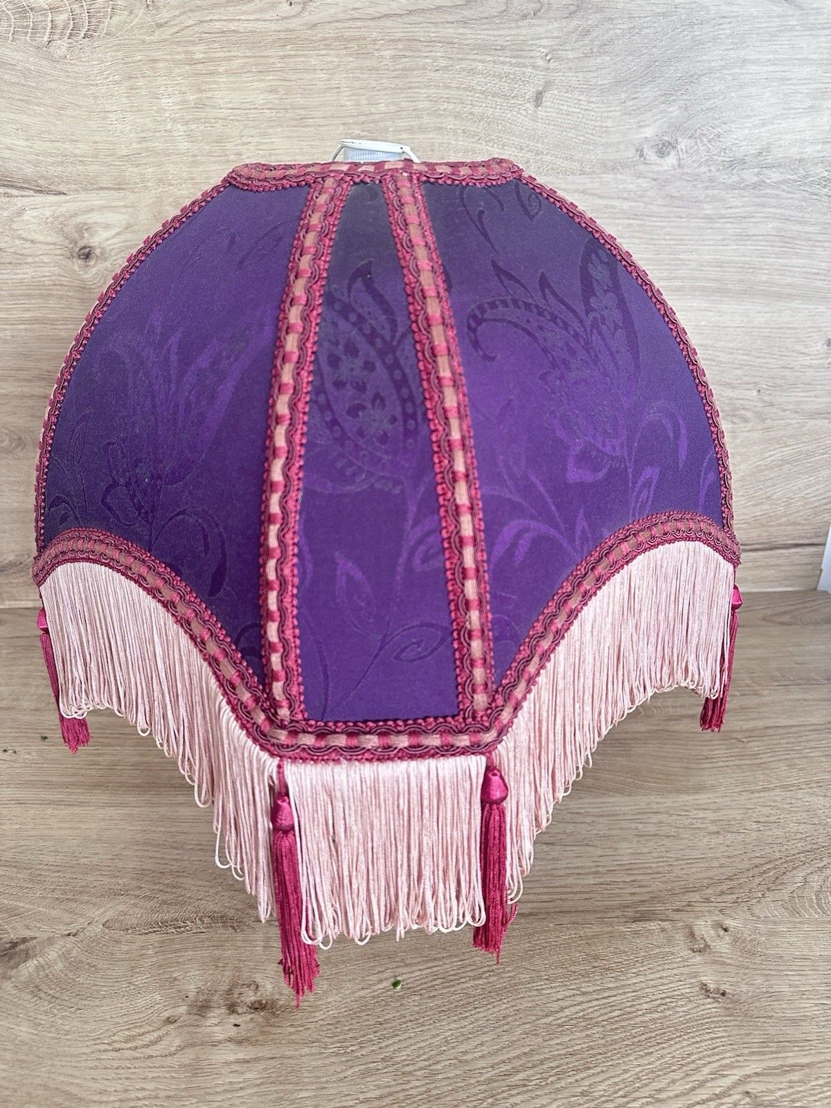 Downton Style Vtg Empire Tassel Lampshade Purple Damask Fringe Boudoir 35cm photo vinterior