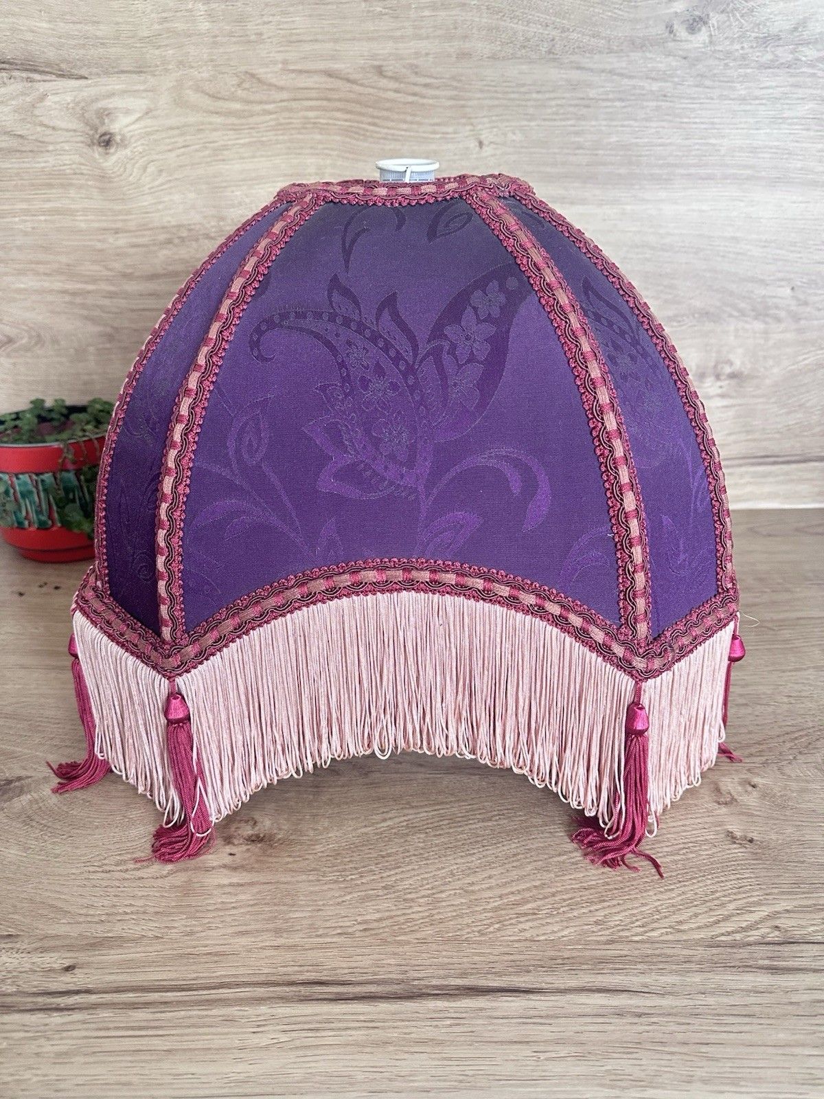 photo buy Downton Style Vtg Empire Tassel Lampshade Purple Damask Fringe Boudoir 35cm
