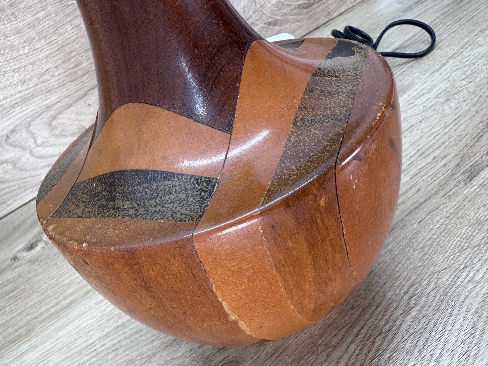 Vintage Mid Century Wooden Table Lamp Segmented Wood Inlaid Style Danish Retro photo buy