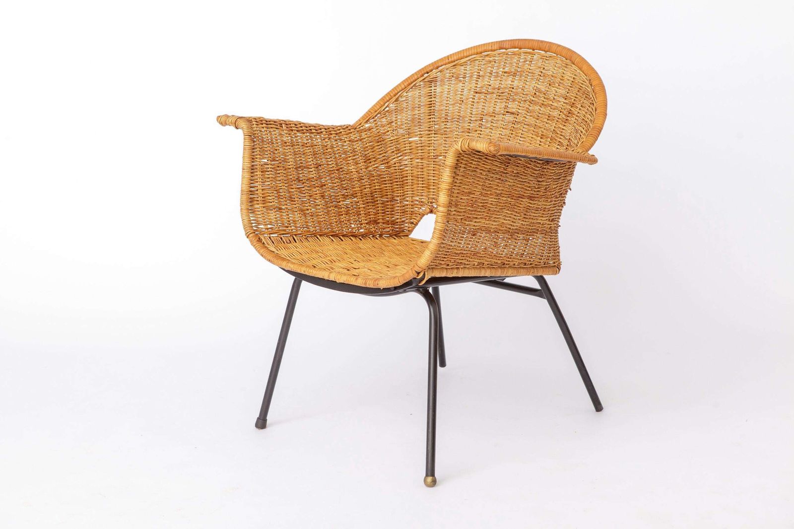 Vintage Basket Chairs Van Gianfranco Legler, Ca. Jaren 1950 | Set Van 3 Zwitserse Rotan Lounge Stoelen | Mid Century Modern photo buy