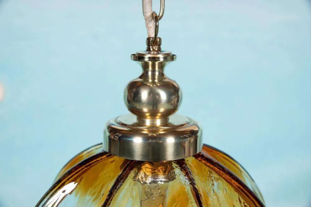 Vintage Amber Murano Pendant Lamp Honsel, Italian Glass Lamp. photo 380.0