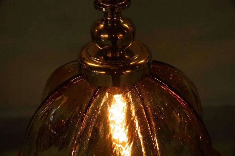 photo vinterior Vintage Amber Murano Pendant Lamp Honsel, Italian Glass Lamp.