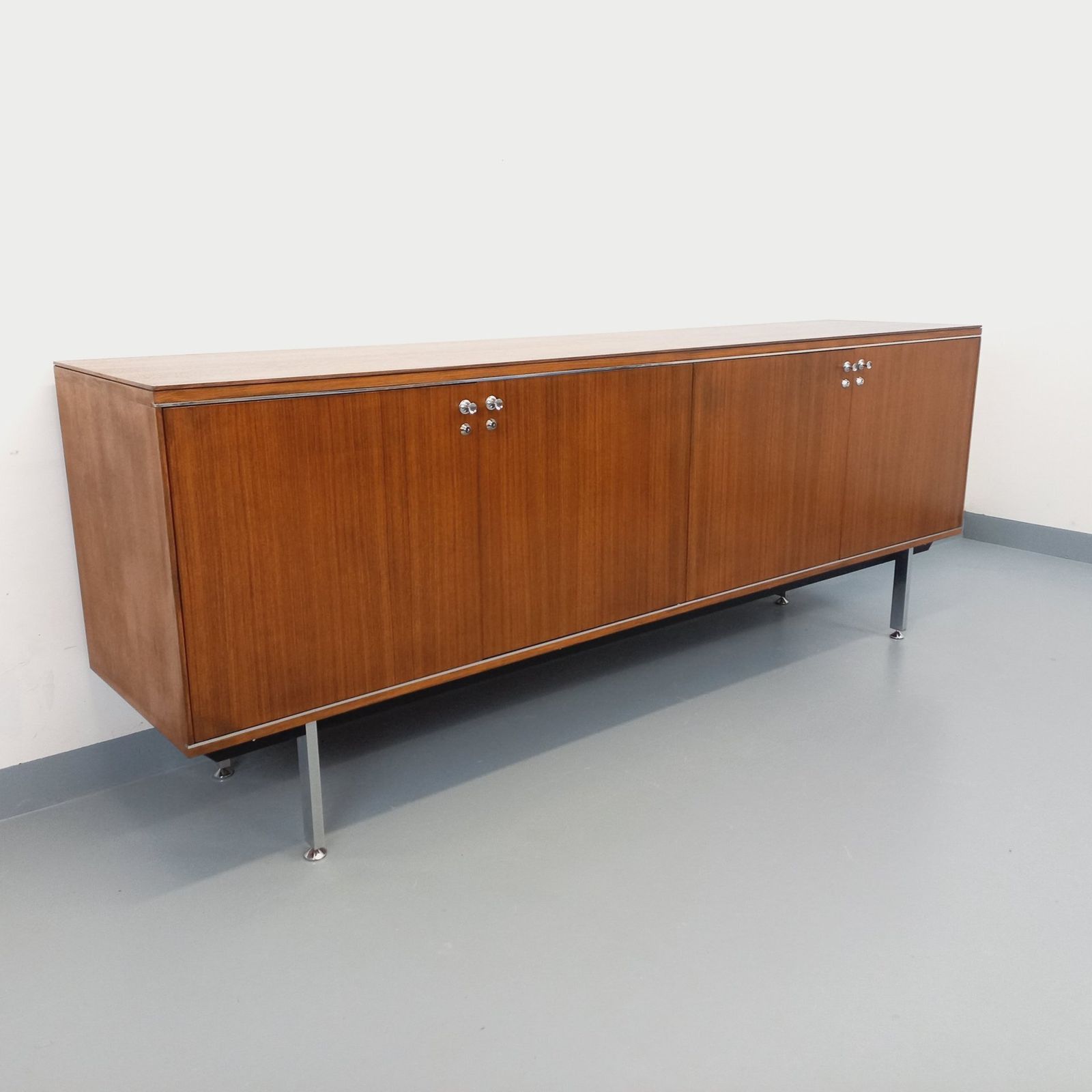 Modernist Sideboard By Alain Richard In Rosewood And Chromed Metal