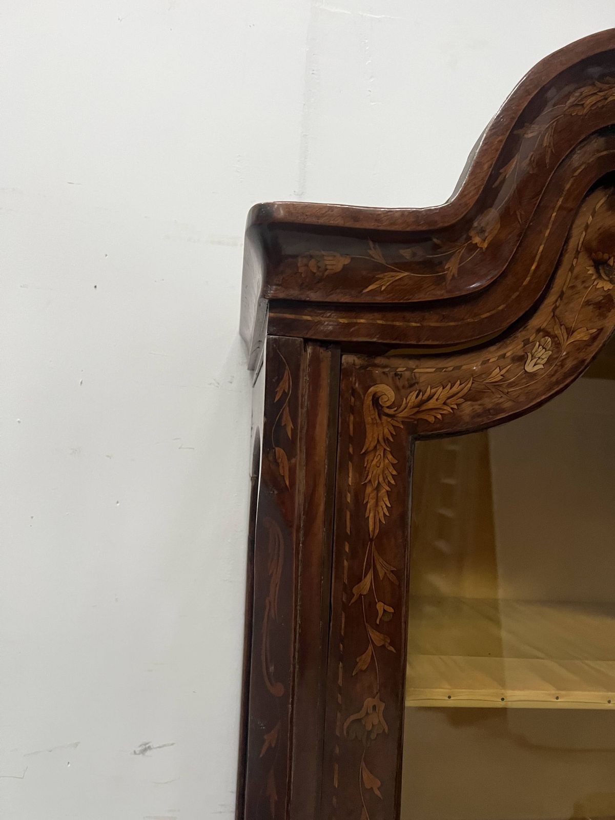 Furniture Dutch Display Cabinet In Two Sections, Made Of Marquetry Wood photo