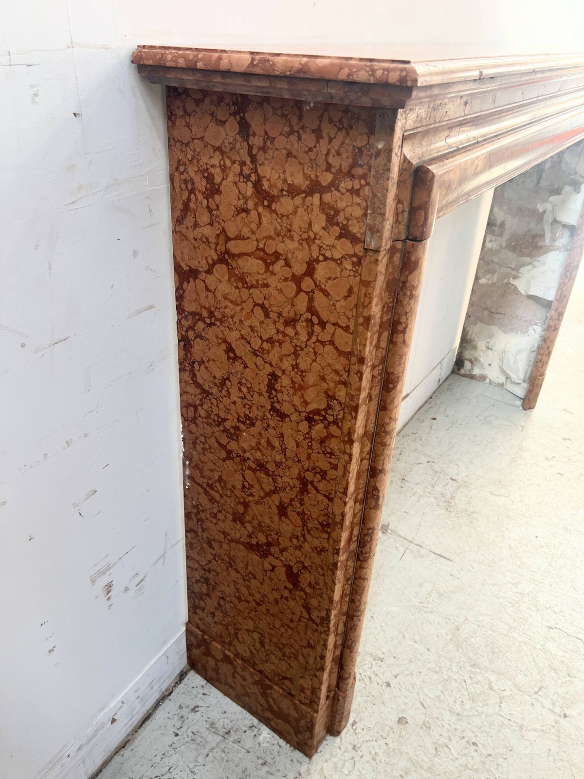 Louis XIV Style Fireplace In Speckled Breccia Marble, 19th Century photo buy