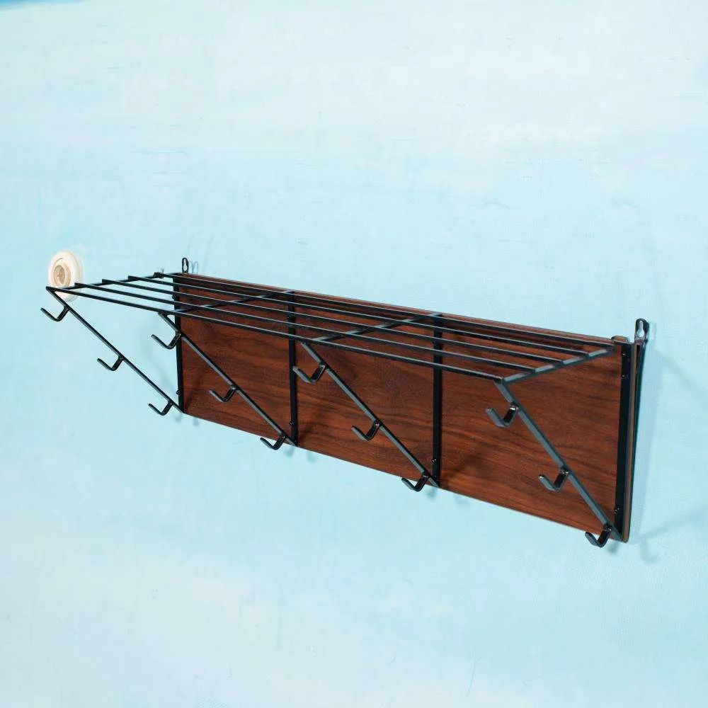 Midcentury Kapstok Teak & Zwart Metaal, Vintage Coat Rack.