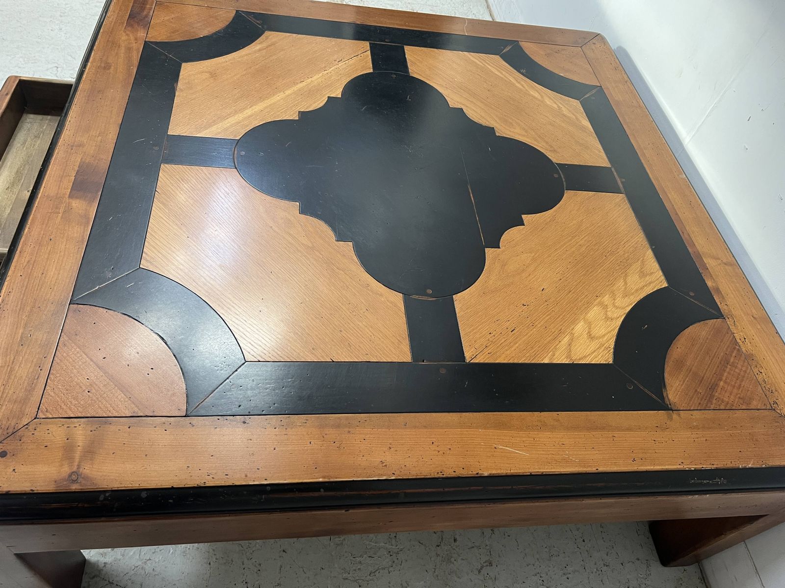 20th Century Wooden Coffee Table With Geometric Decoration photo vintage