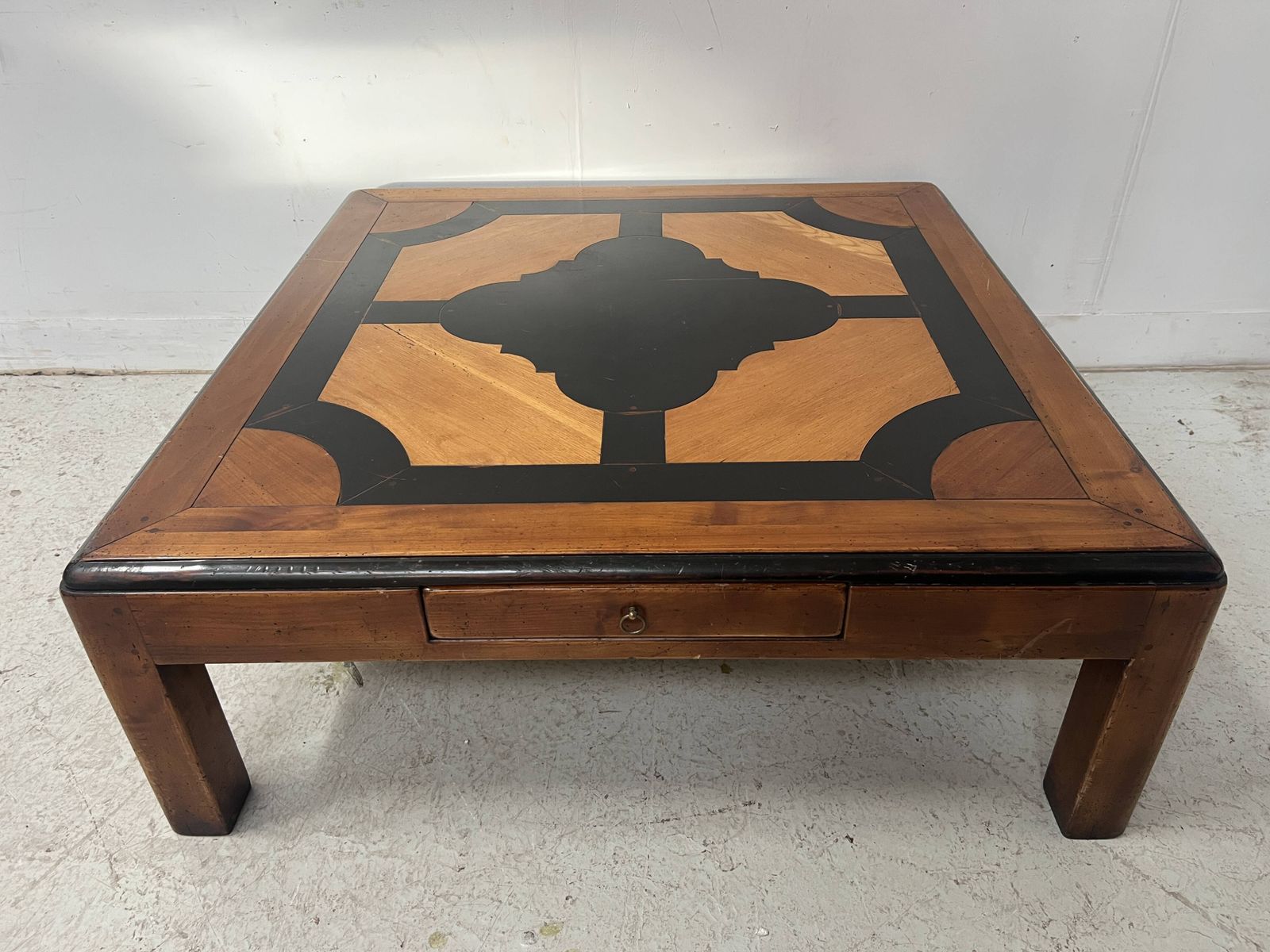 photo furniture 20th Century Wooden Coffee Table With Geometric Decoration