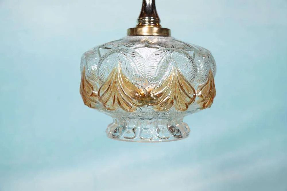 Glass Sixties Hanging Lamp, Vintage Nordic Glass Pendant. photo 122.0
