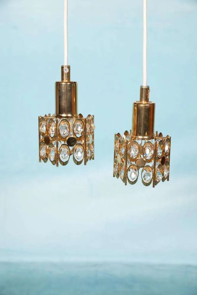 Vintage Palwa Hanglampen – Messing & Kristal. photo for sale