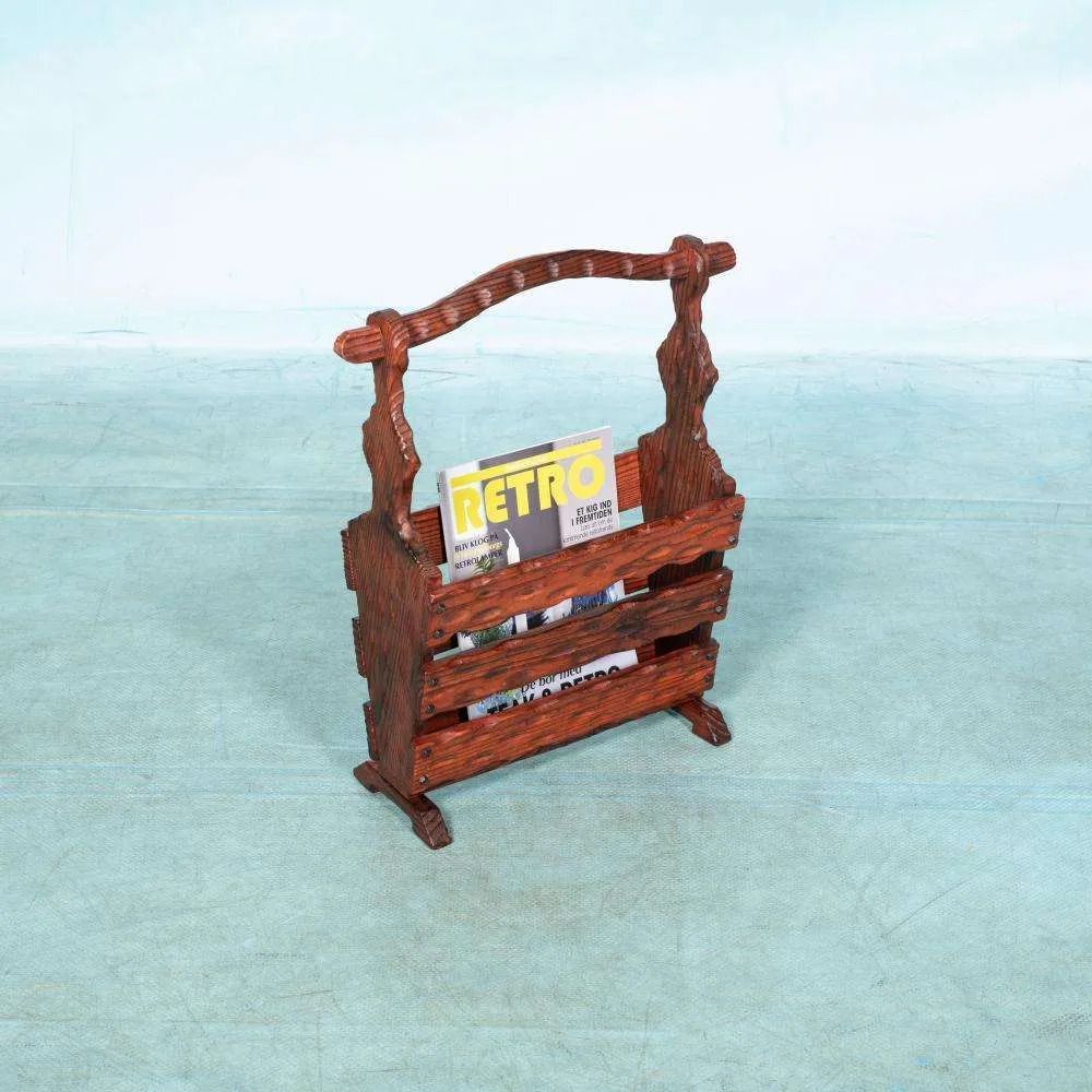 Spanish Reading Rack 1970s, Carved Brutalist Magazine Rack. photo furniture