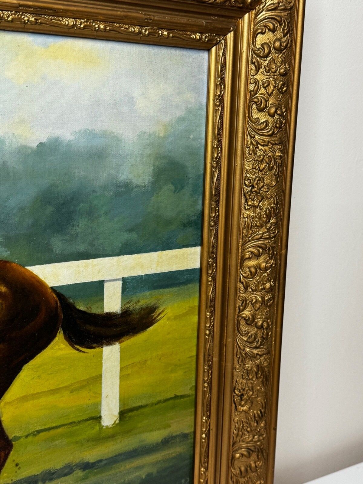 20th Century Equestrian Oil Painting The Minstrel Chestnut Colt Epsom Derby 1977 Jockey Lester Piggott photo for sale