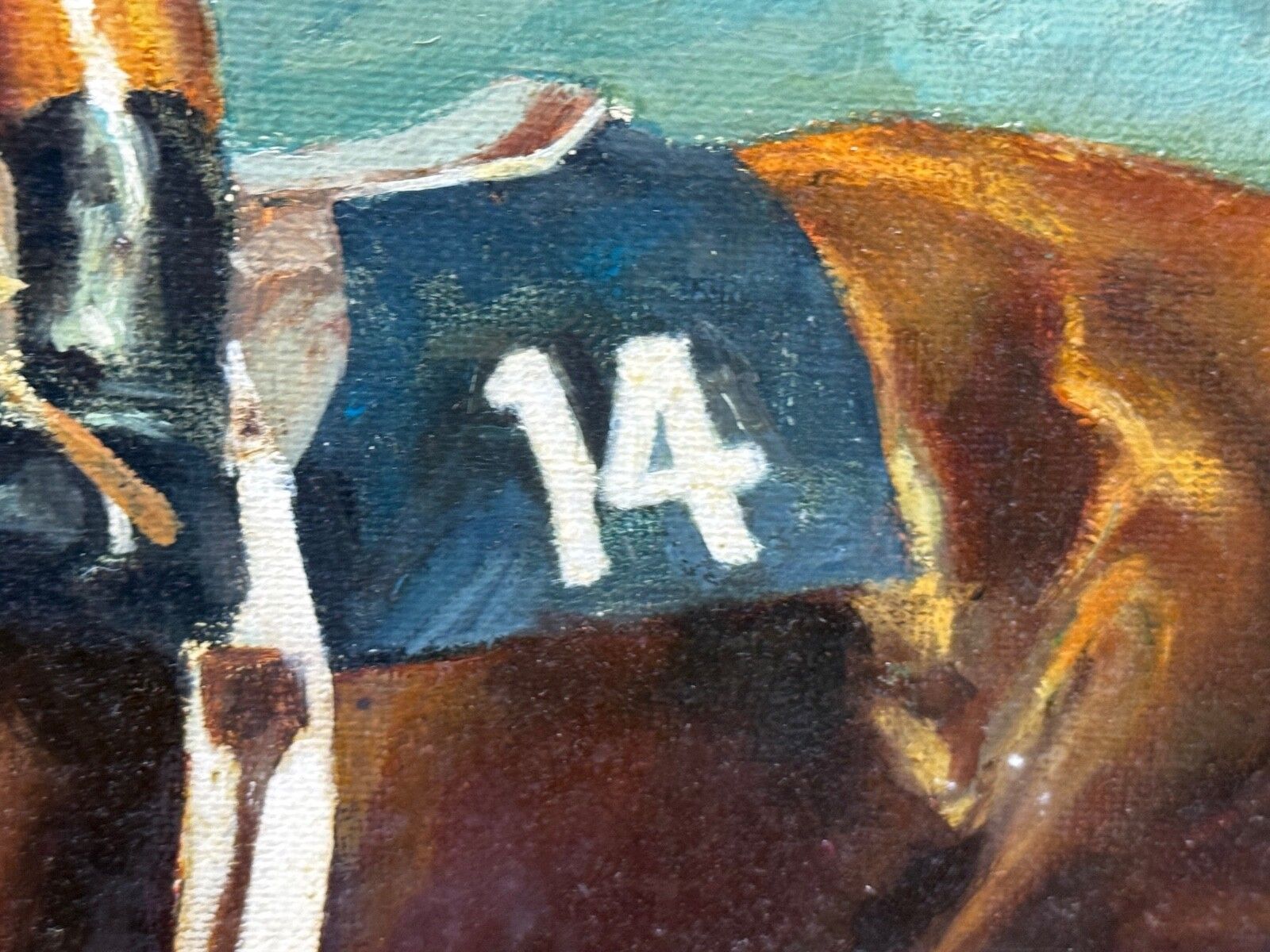 photo vintage 20th Century Equestrian Oil Painting The Minstrel Chestnut Colt Epsom Derby 1977 Jockey Lester Piggott