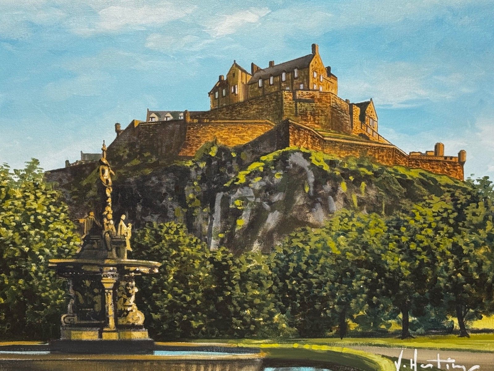 21st Century Painting Crown Of The Capital At Dawn Edinburgh Castle With The Ross Fountain photo 4250.0