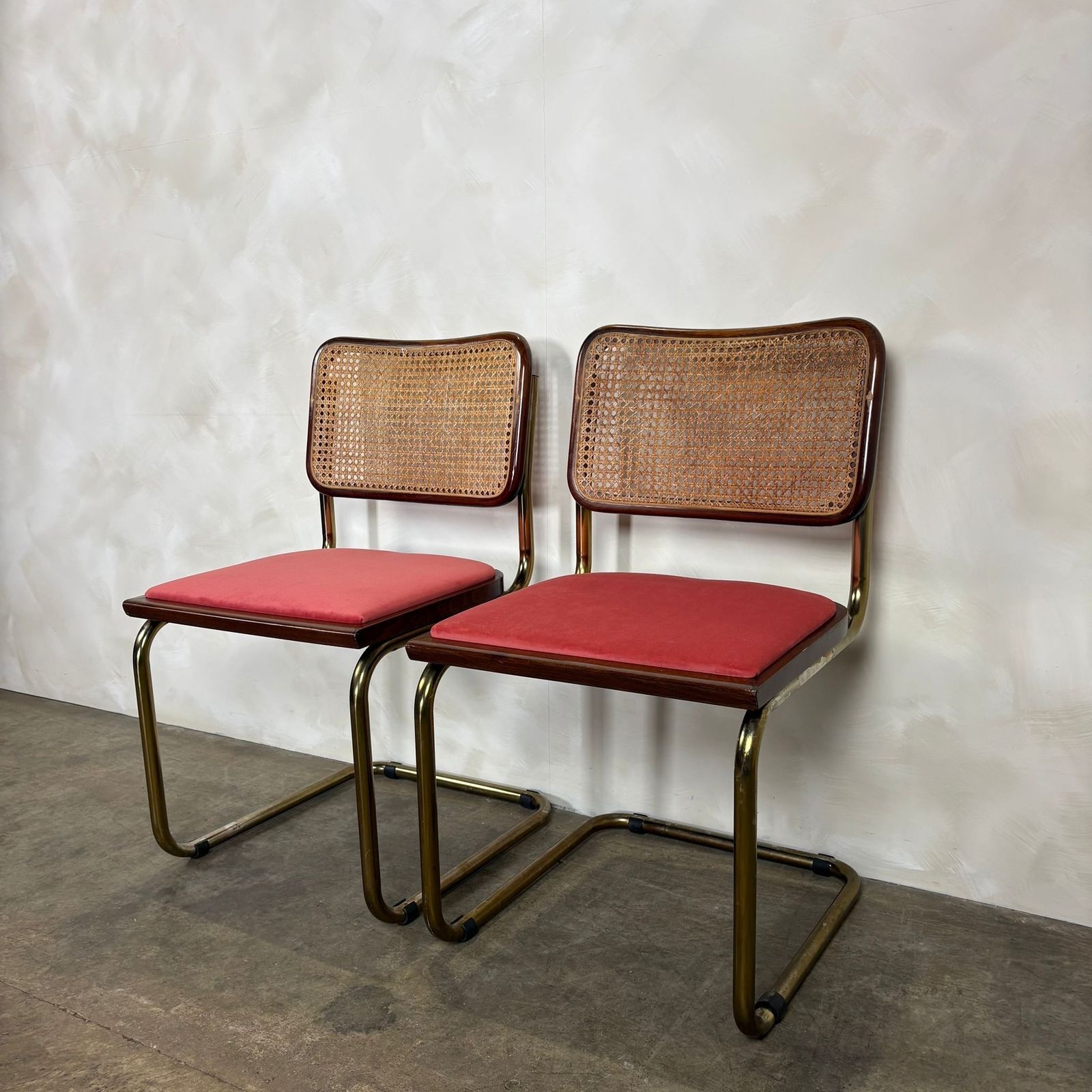 Four Brass Pink Cane Rattan Marcel Breuer Cesca Dining Chairs Mid Century Retro Mcm photo furniture