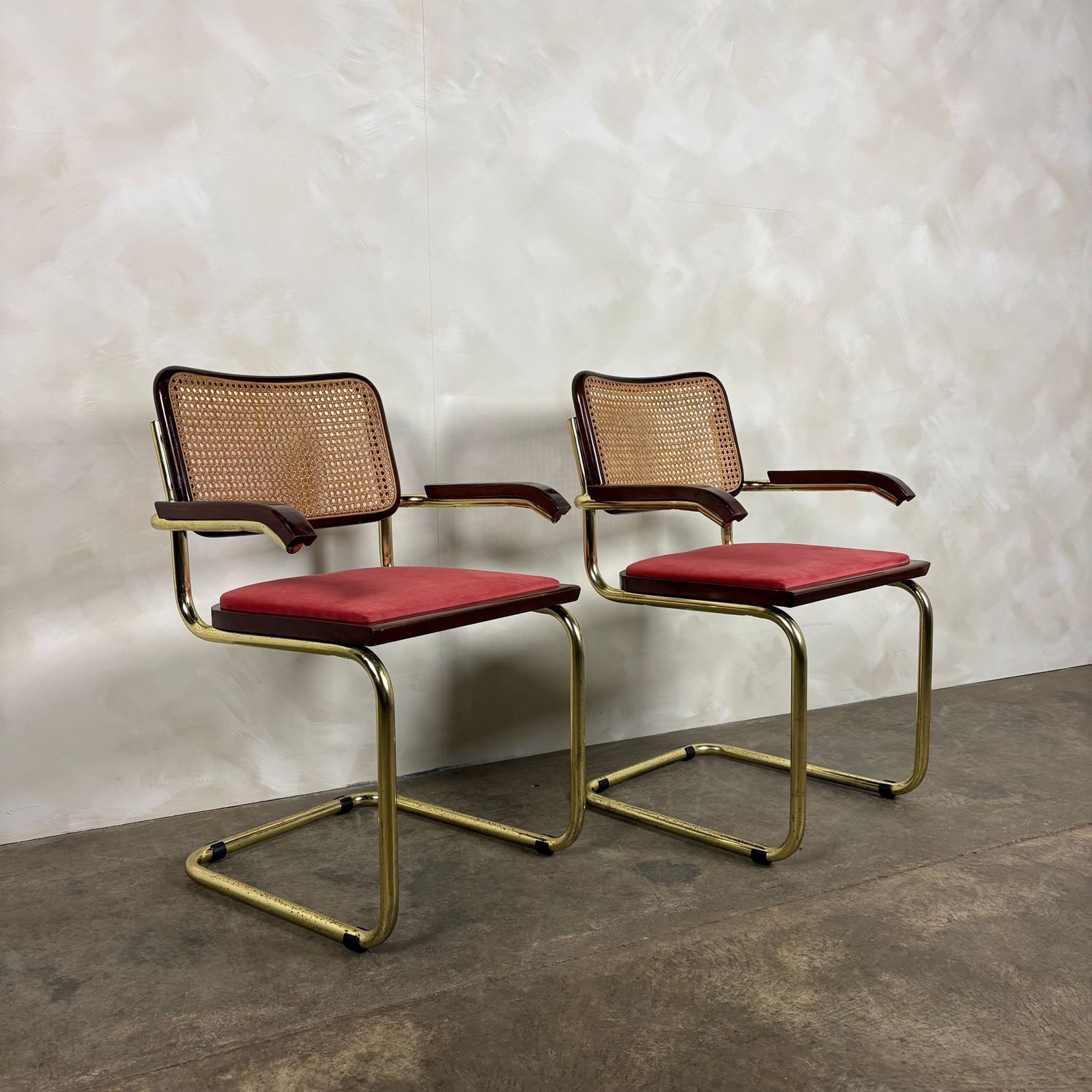 Four Brass Pink Cane Rattan Marcel Breuer Cesca Dining Chairs Mid Century Retro Mcm photo 895.0