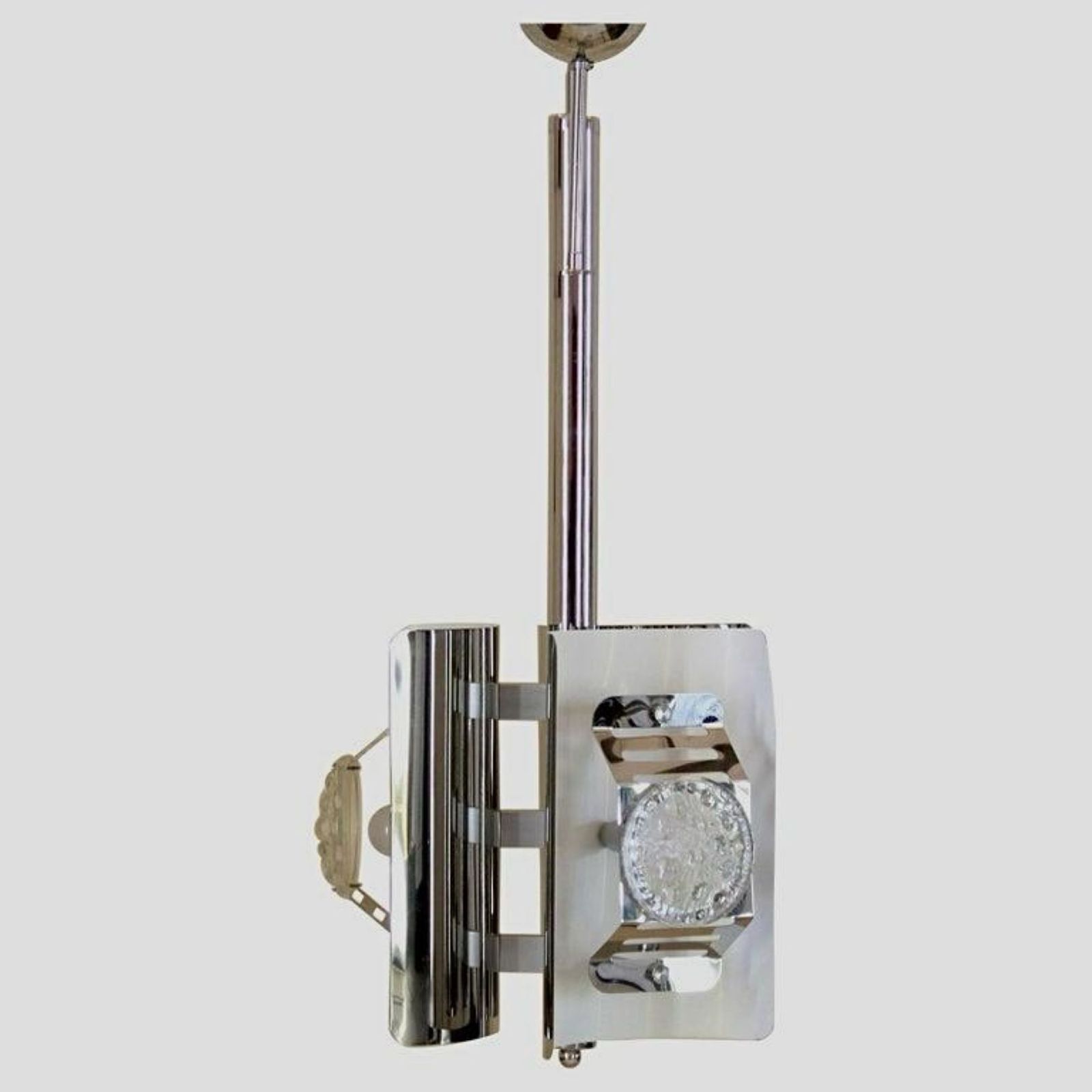 1970s Space Age Chromed Pendant Lamp By Av Mazzega, Murano Glass