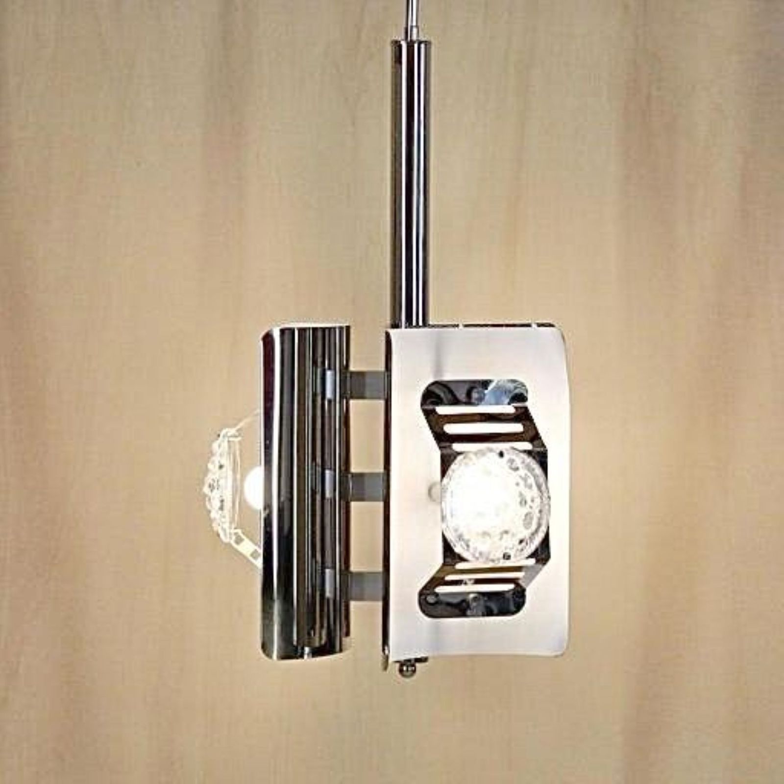 1970s Space Age Chromed Pendant Lamp By Av Mazzega, Murano Glass photo furniture
