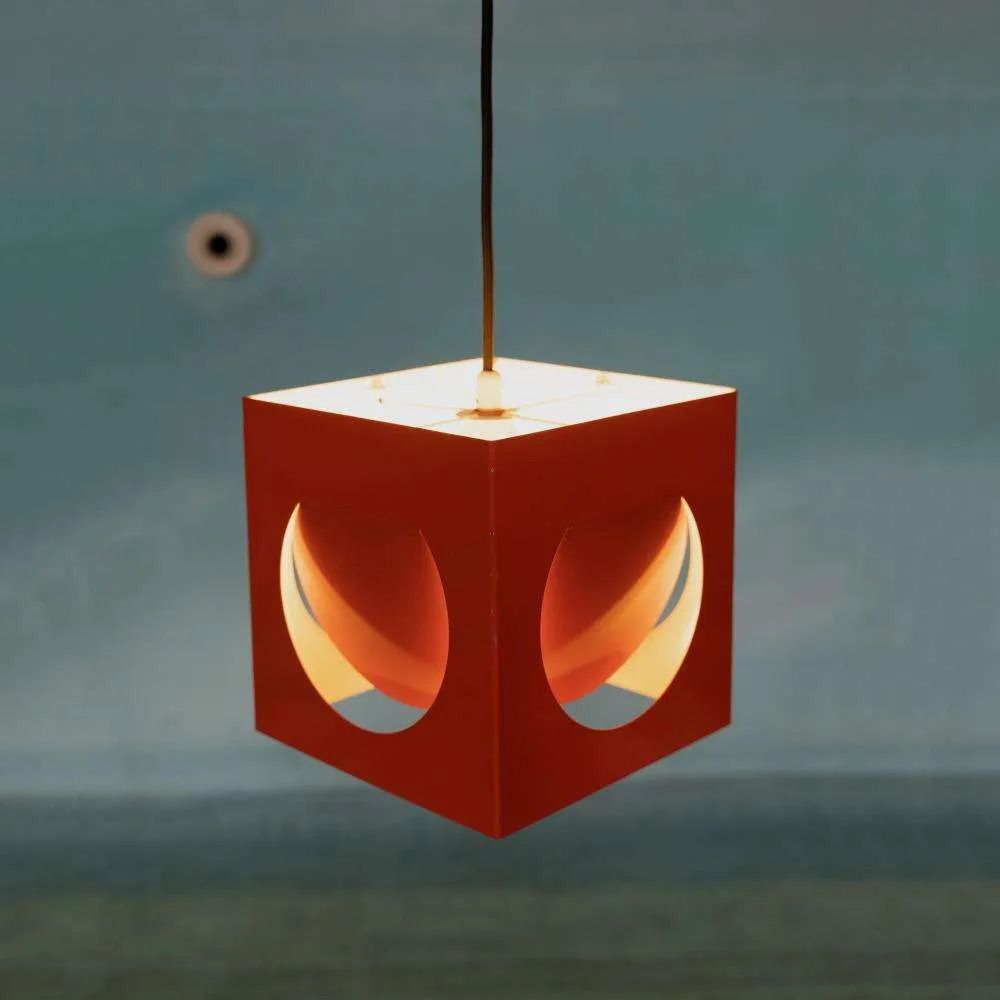 photo vinterior Space Age Fins Design Hanglamp, Ca. Jaren 1960 – Kubus, Stockmann Orno.