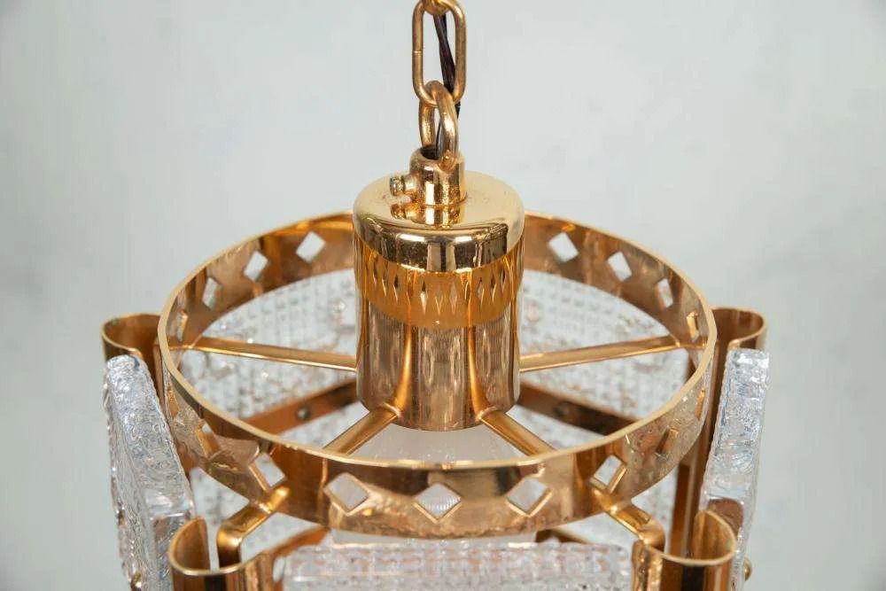 Vintage Messing & Ijsglas Hanglamp, Vitrika Glazen Hanglamp photo vinterior