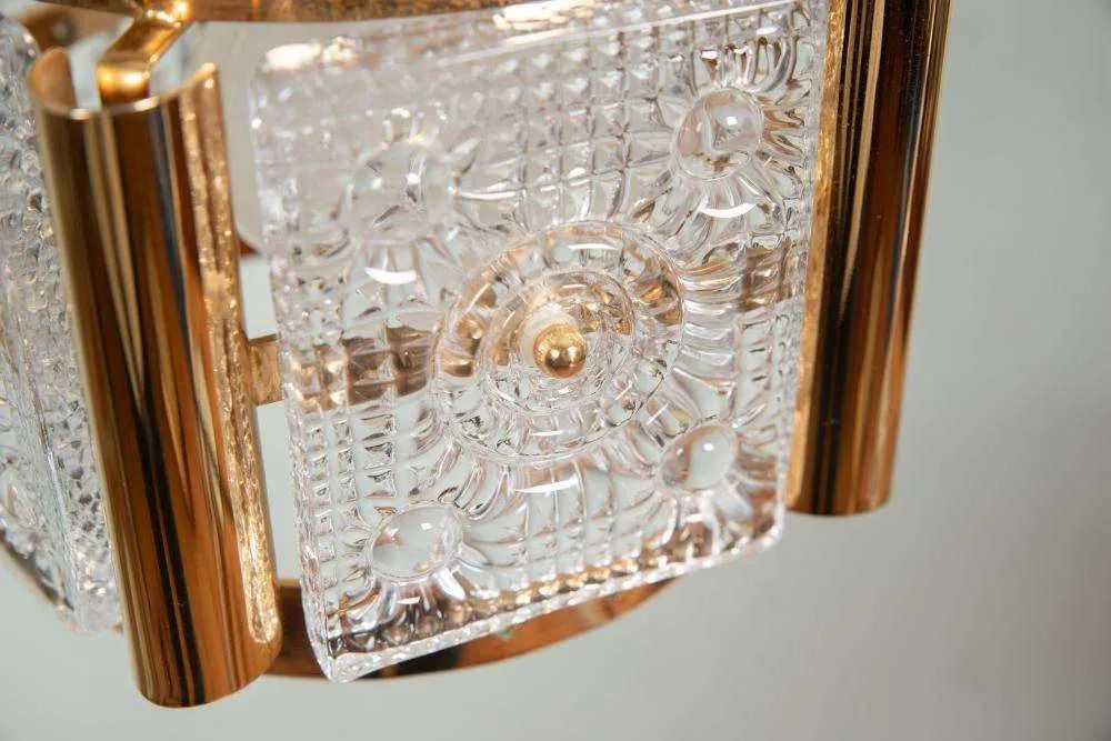 photo for sale Vintage Messing & Ijsglas Hanglamp, Vitrika Glazen Hanglamp