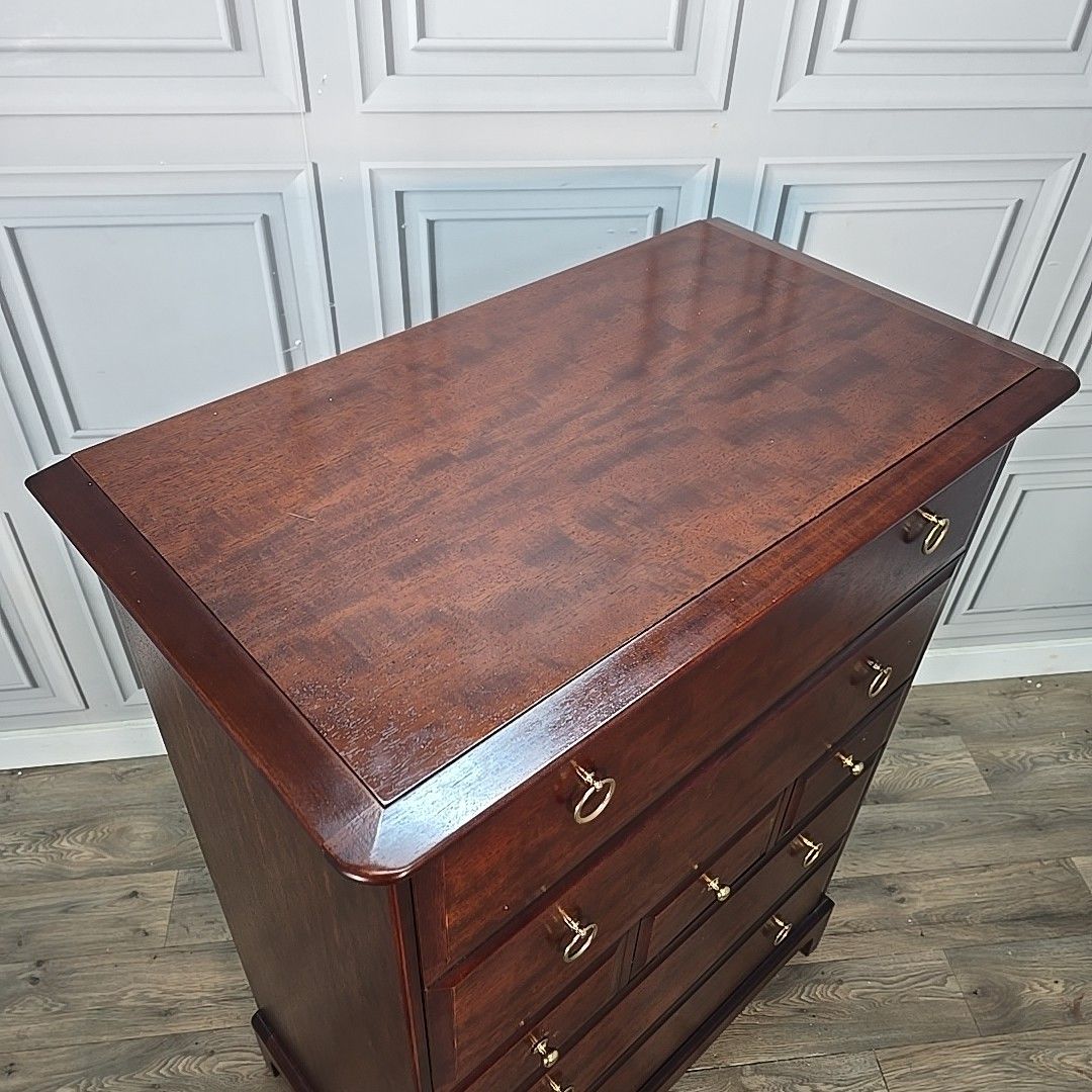 Vintage Stag Minstrel Tallboy Chest Of Drawers Tall Boy Mahogany Finish Commode photo for sale