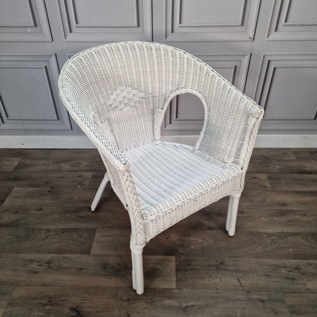 Vintage Wicker Tub Chair White Painted Cane Conservatory Armchair Seat Retro Mcm photo furniture