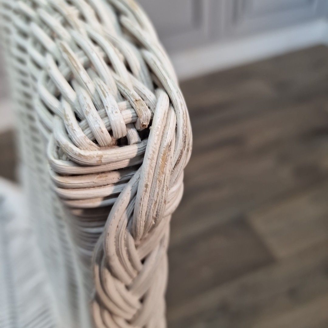 Vintage Wicker Tub Chair White Painted Cane Conservatory Armchair Seat Retro Mcm photo vintage