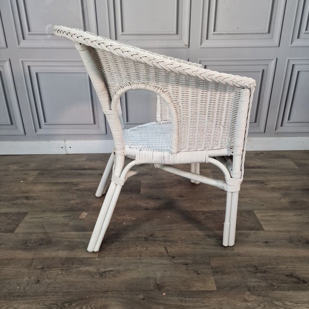 70.0 Vintage Wicker Tub Chair White Painted Cane Conservatory Armchair Seat Retro Mcm photo