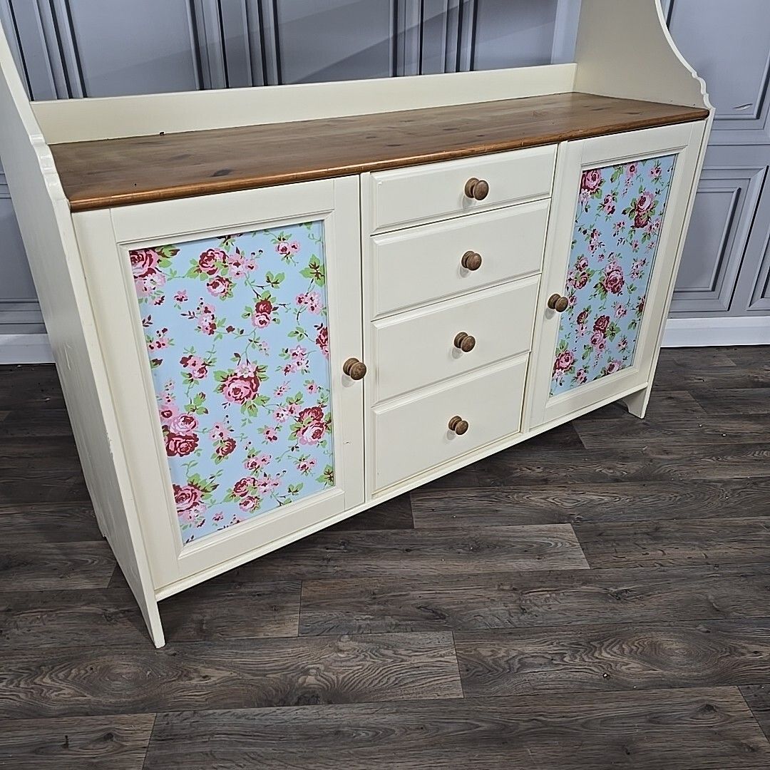 Vintage Sideboard Cabinet  Shabby Chic Solid Pine Wooden Kitchen Washstand Retro photo vinterior