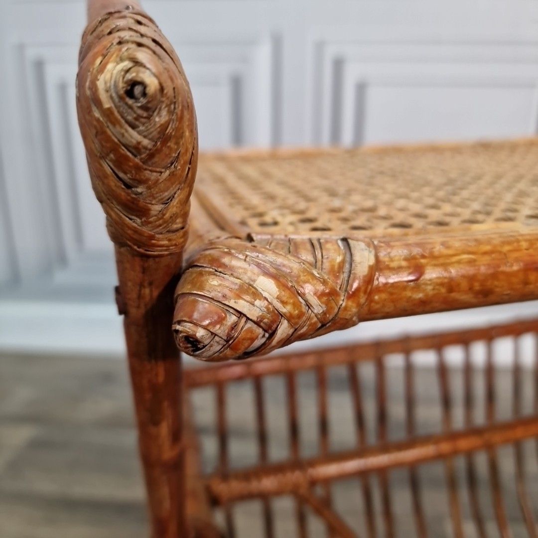 photo for sale Retro Vintage Side Table Rattan Mid Century Cane Magazine Rack Paper Bamboo