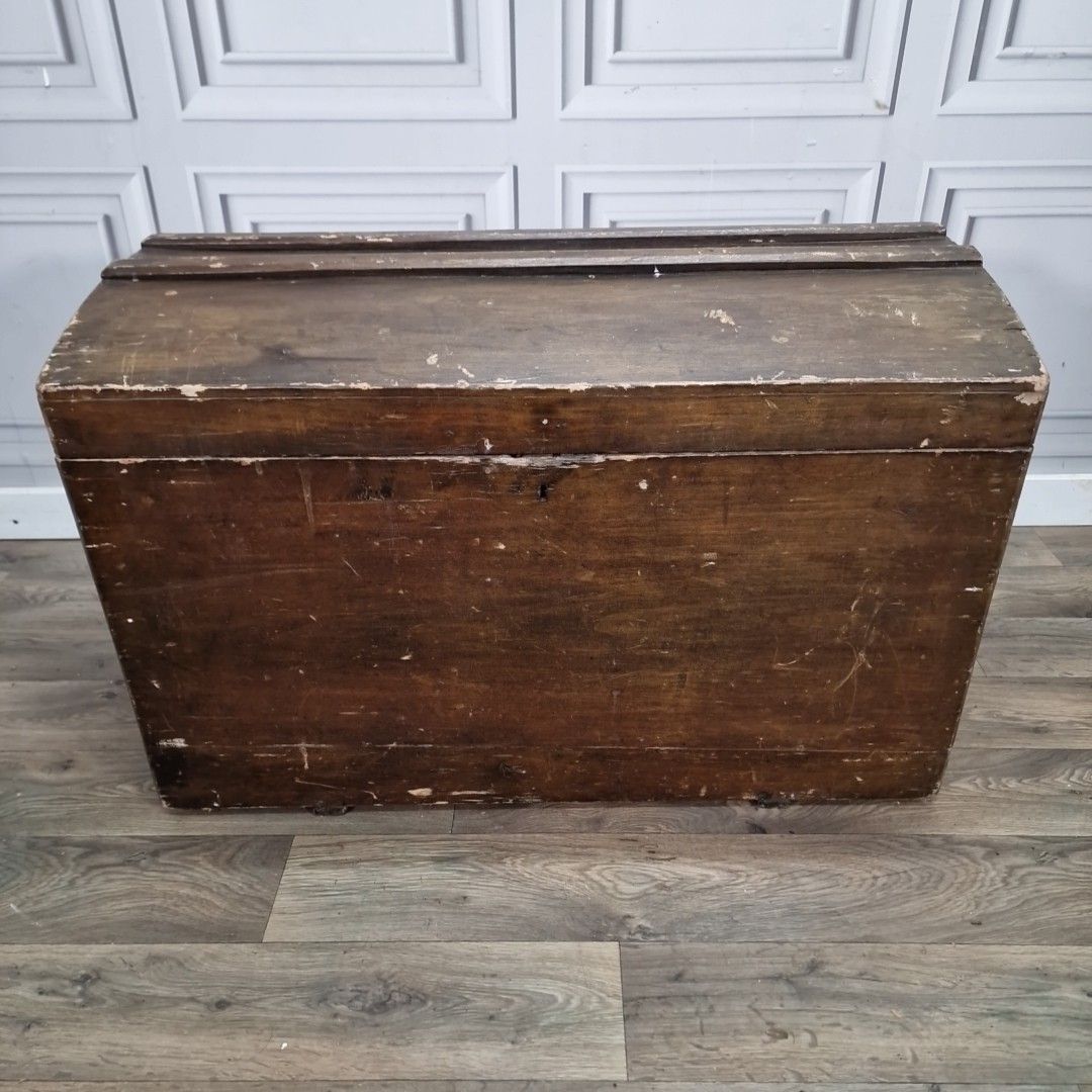 Antique Rustic Wooden Chest – Blanket Box / Trunk Metal Handles Dome Top Storage photo Furniture