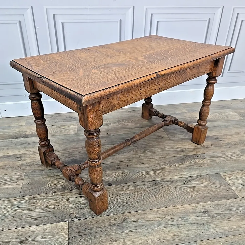 Antique Oak Lamp Table Solid Wooden Side Secret Drawer Jacobean Revival Style