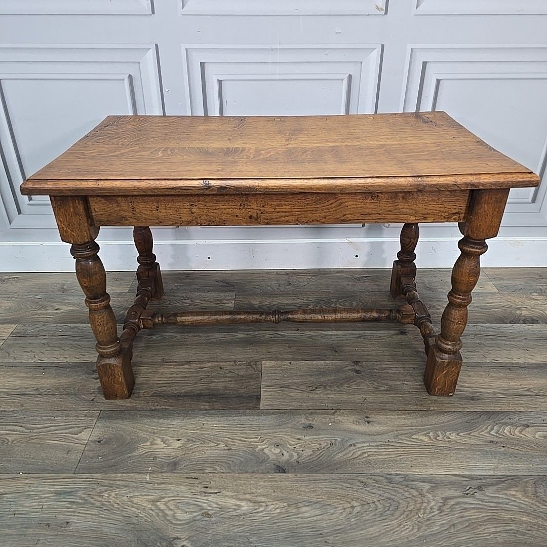Antique Oak Lamp Table Solid Wooden Side Secret Drawer Jacobean Revival Style photo Furniture