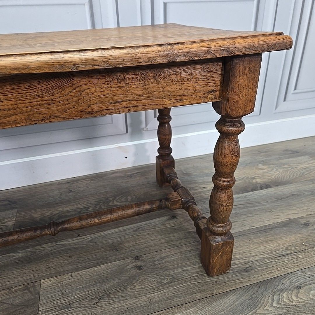 Antique Oak Lamp Table Solid Wooden Side Secret Drawer Jacobean Revival Style photo buy