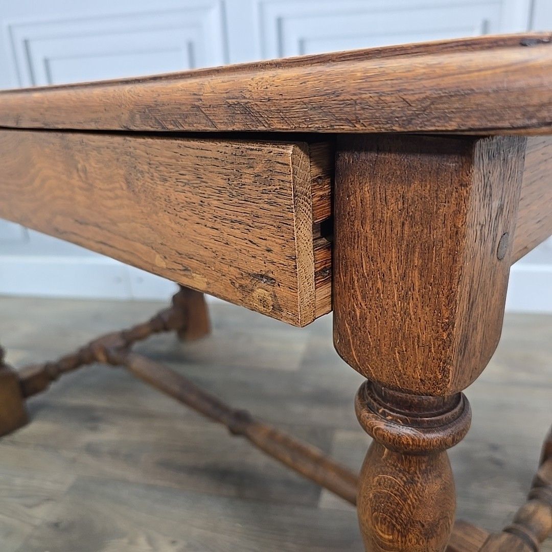 Antique Oak Lamp Table Solid Wooden Side Secret Drawer Jacobean Revival Style photo vintage