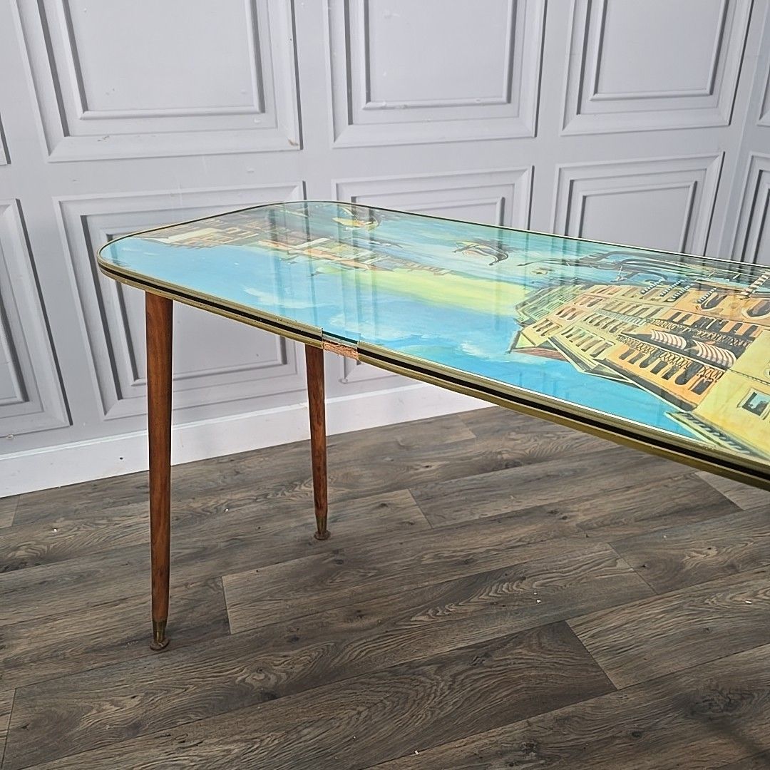 photo buy Vintage Italian Coffee Table – Mid Century Glass Top Venice Scene Side Console