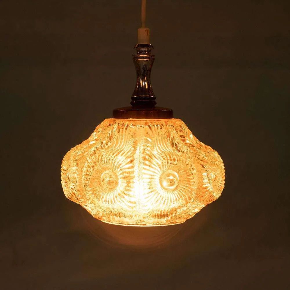 photo for sale Vintage Design Swedish Glass Pendant Lamp 60s, Textured Glass.