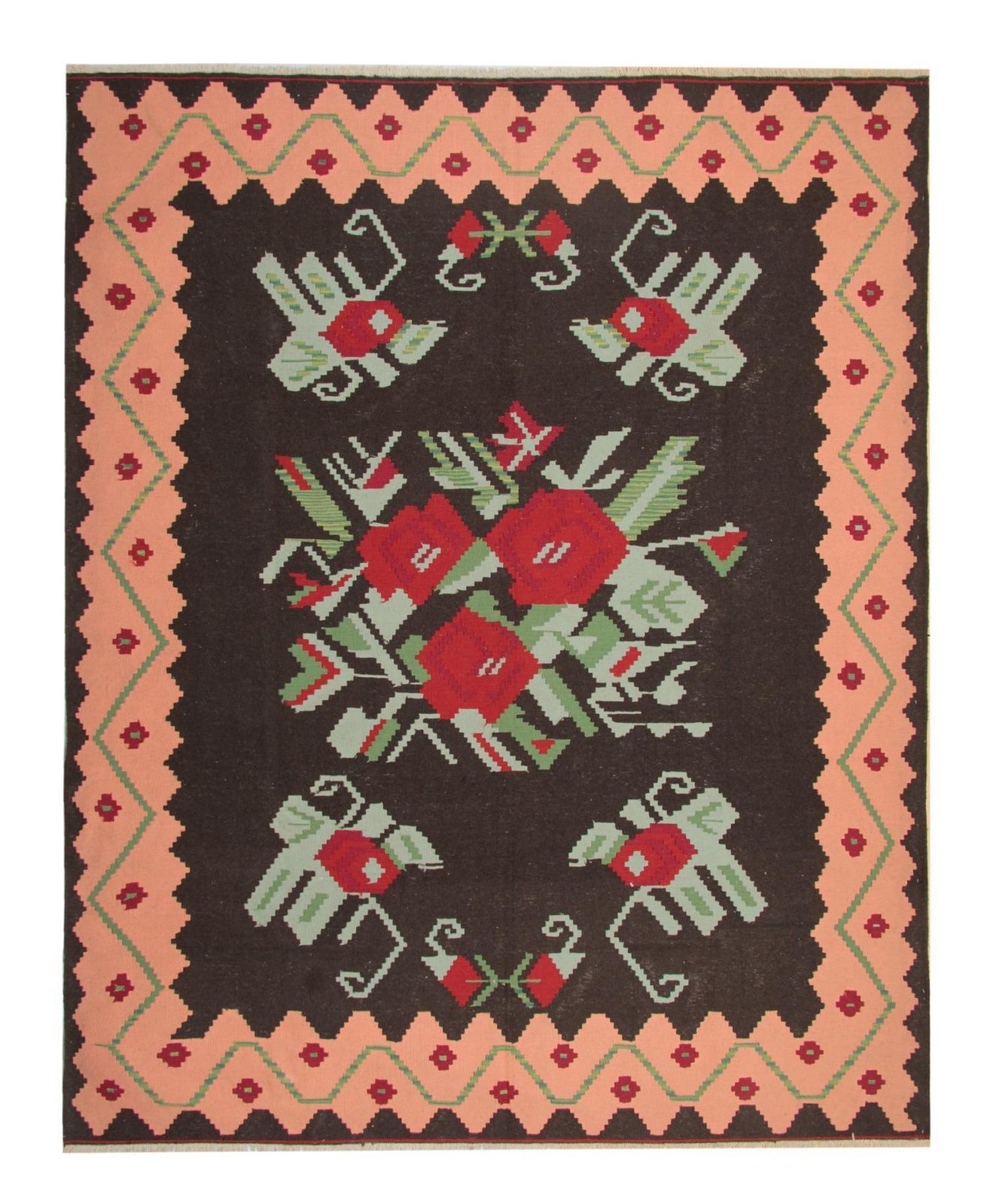 Antique Moldavian Kilim Rug Floral Large Livingroom Carpet Zig Zag Border photo furniture