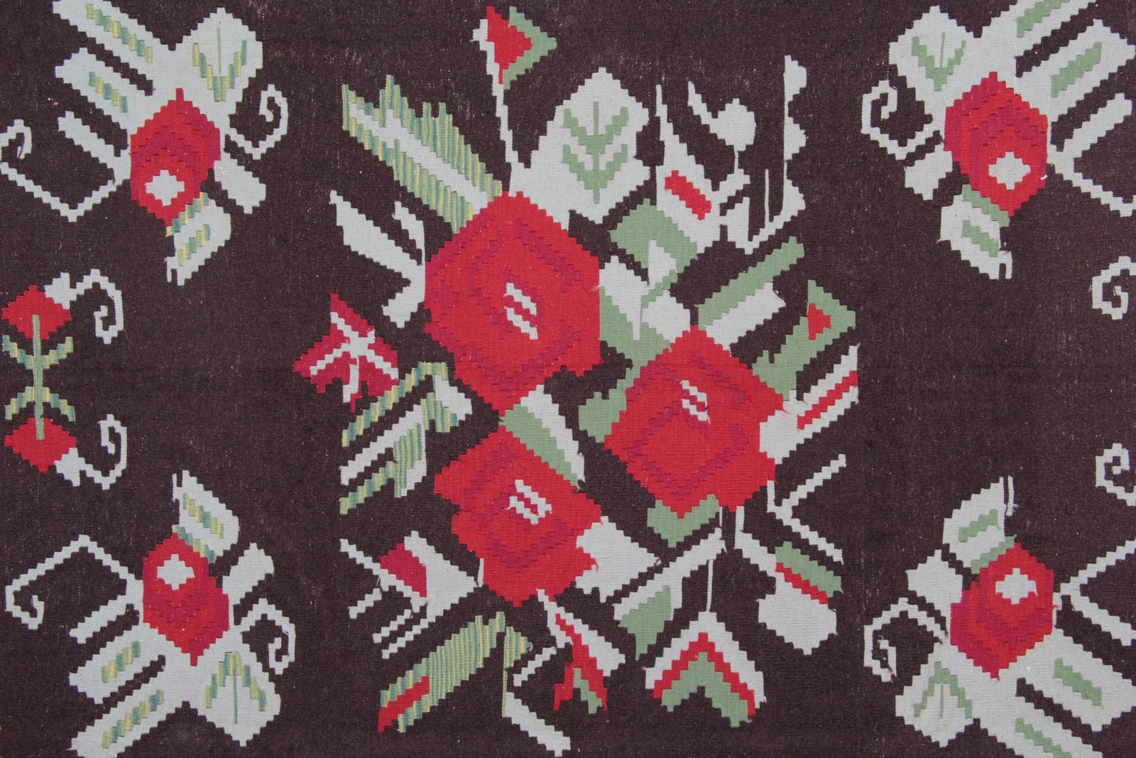 Antique Moldavian Kilim Rug Floral Large Livingroom Carpet Zig Zag Border photo for sale