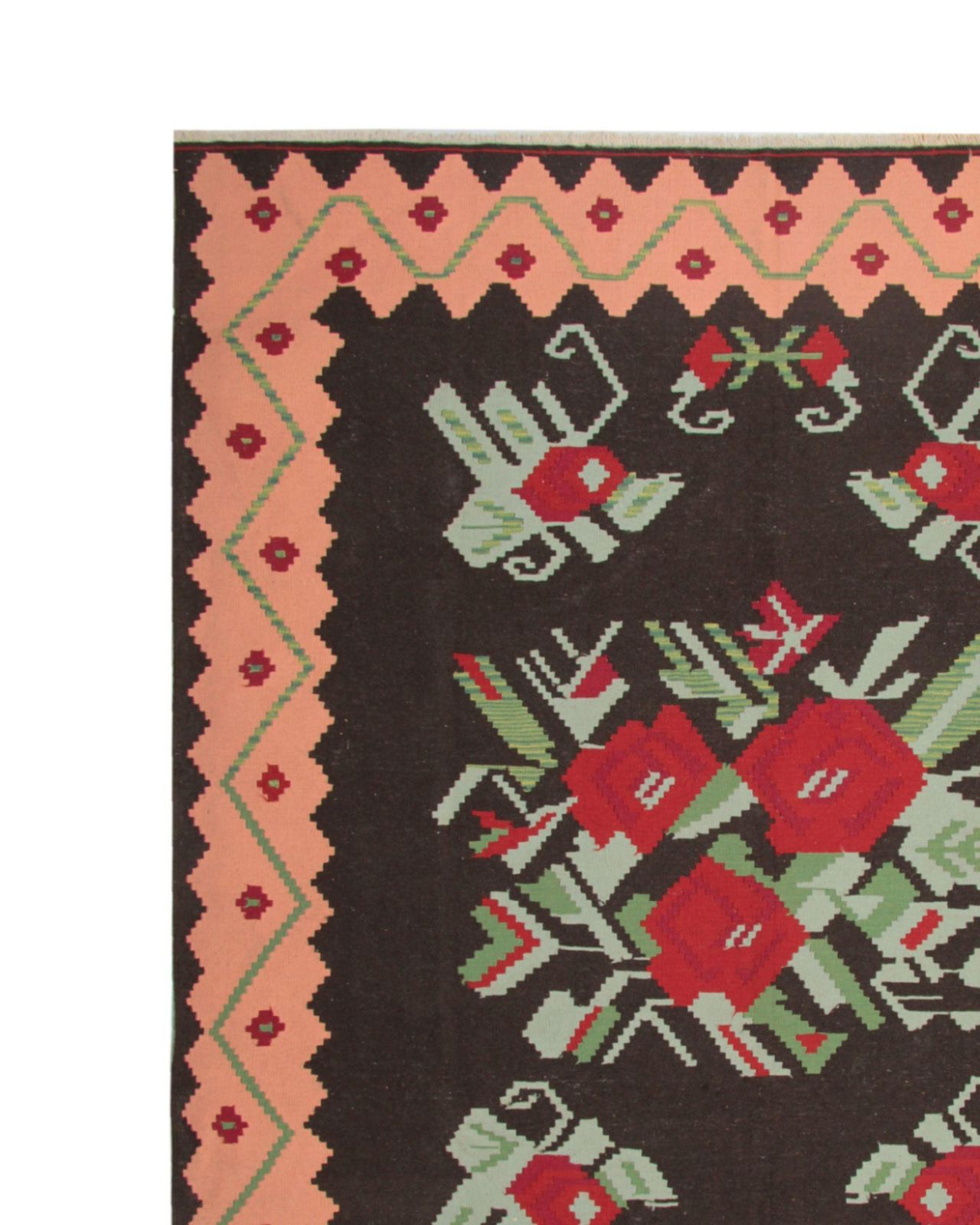photo for sale Antique Moldavian Kilim Rug Floral Large Livingroom Carpet Zig Zag Border